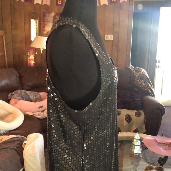 Black Sequin Designer Mini Sleeveless Dress 👗 - Picture 6 of 11